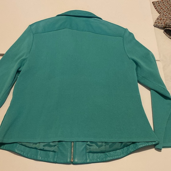 Leather and knit jacket in a gorgeous aqua colour - Picture 5 of 8